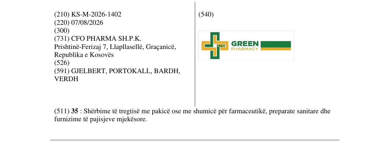 Zëri i markës KS/M/2026/1402 në buletin