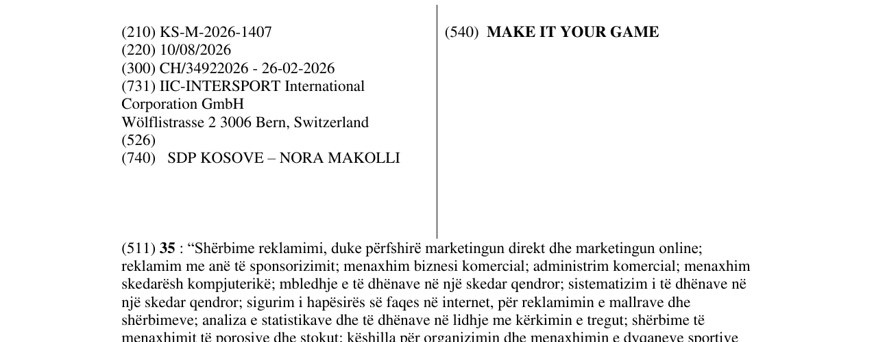 Zëri i markës MAKE IT YOUR GAME në buletin