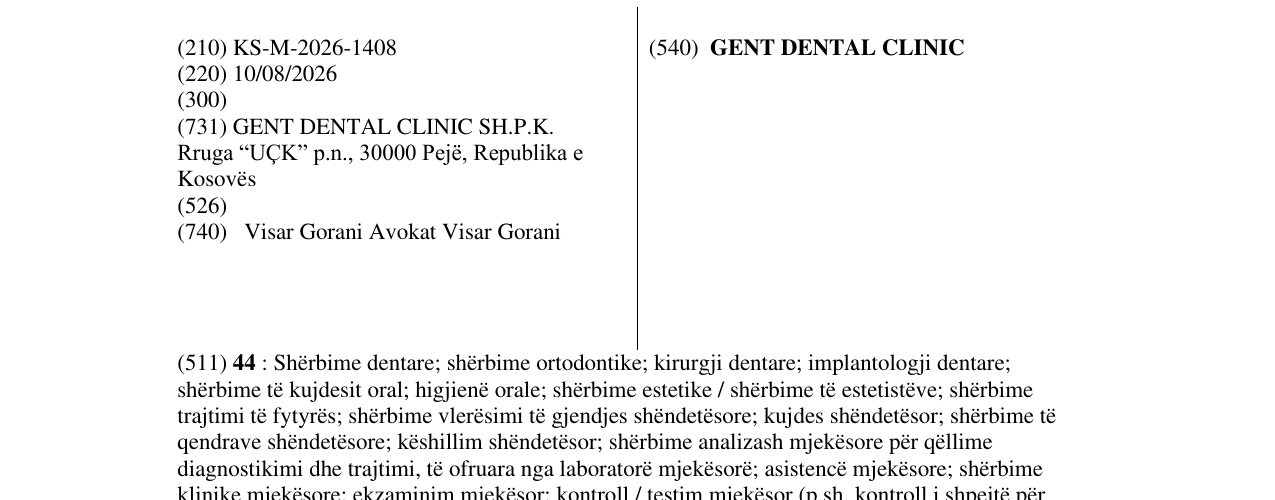 Zëri i markës GENT DENTAL CLINIC në buletin
