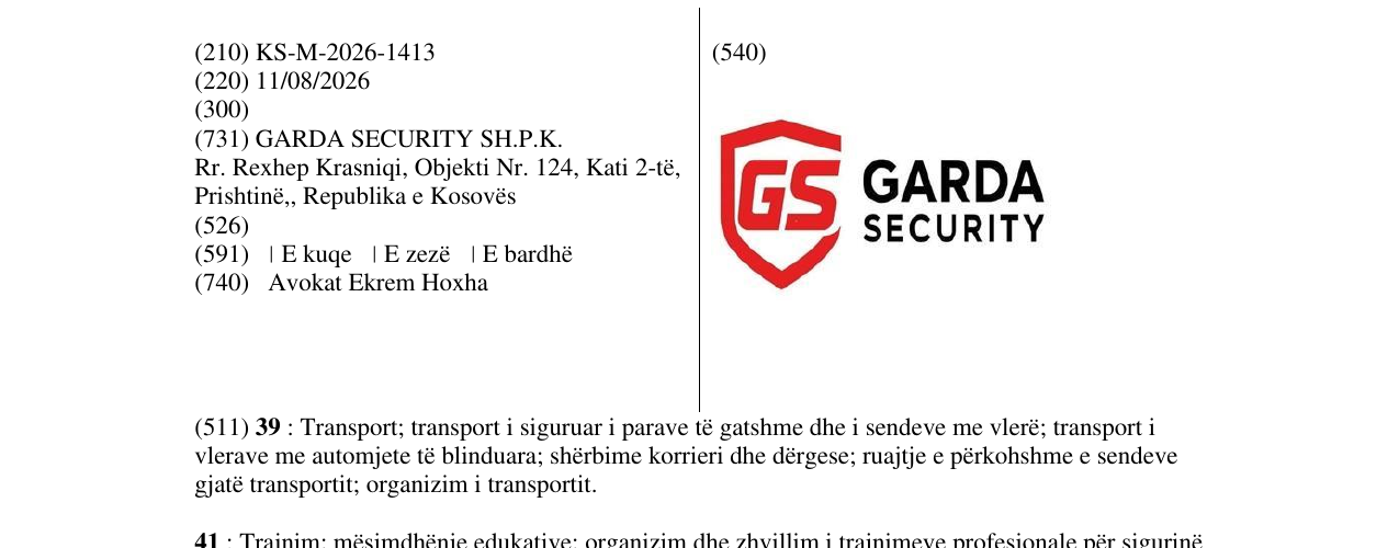 Zëri i markës KS/M/2026/1413 në buletin