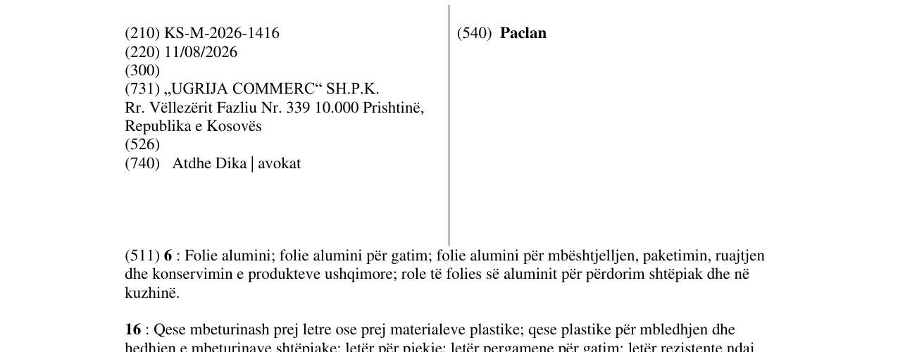 Zëri i markës Paclan në buletin