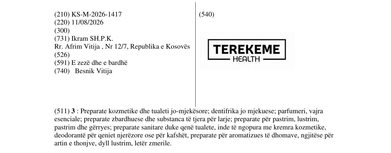Zëri i markës KS/M/2026/1417 në buletin