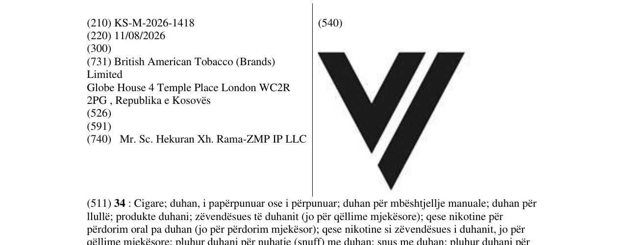 Zëri i markës KS/M/2026/1418 në buletin