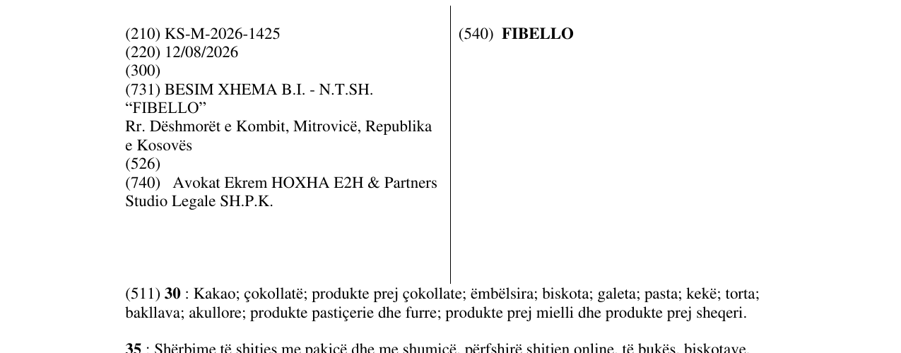 Zëri i markës FIBELLO në buletin