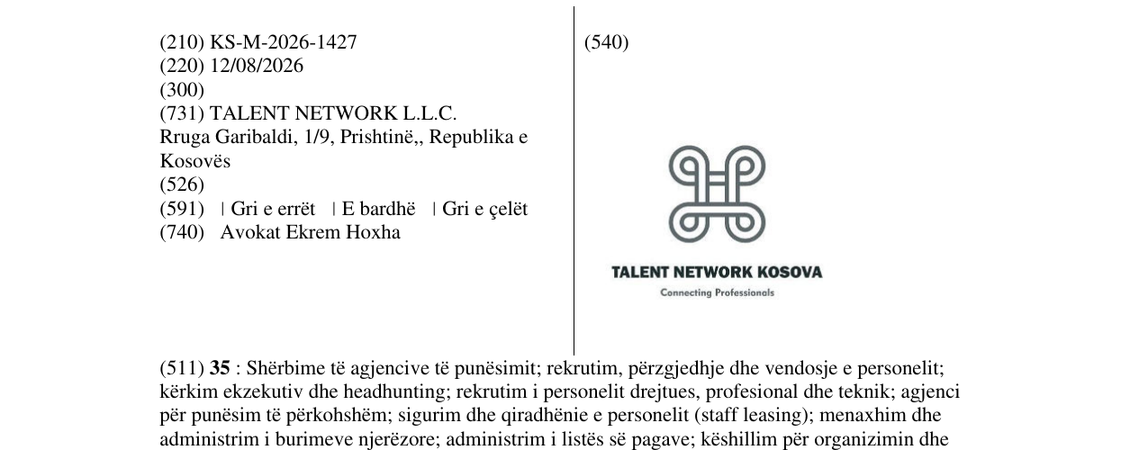 Zëri i markës KS/M/2026/1427 në buletin