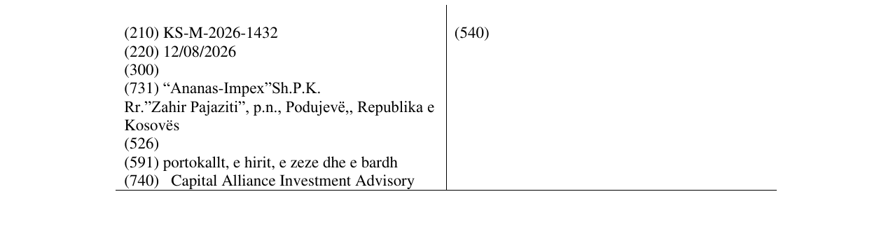 Zëri i markës KS/M/2026/1432 në buletin