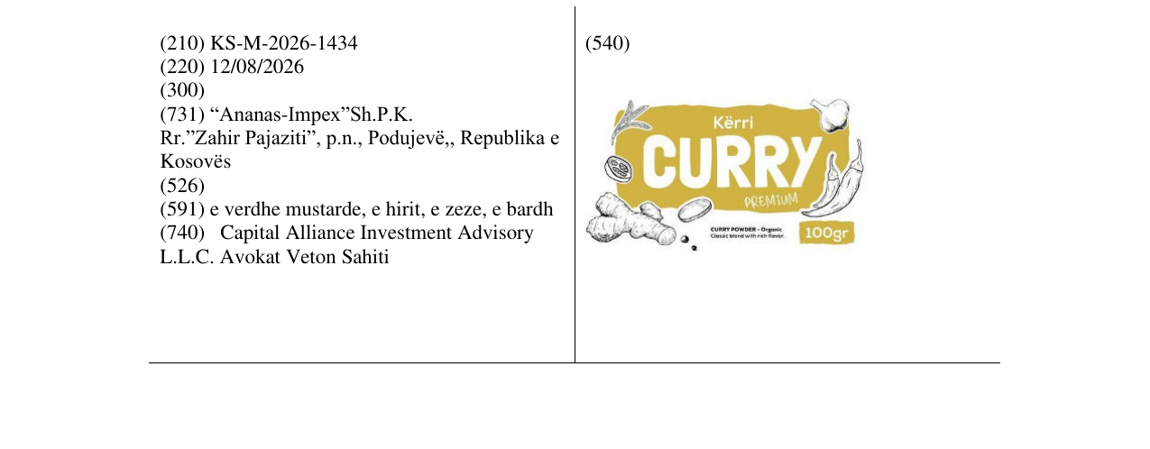 Zëri i markës KS/M/2026/1434 në buletin