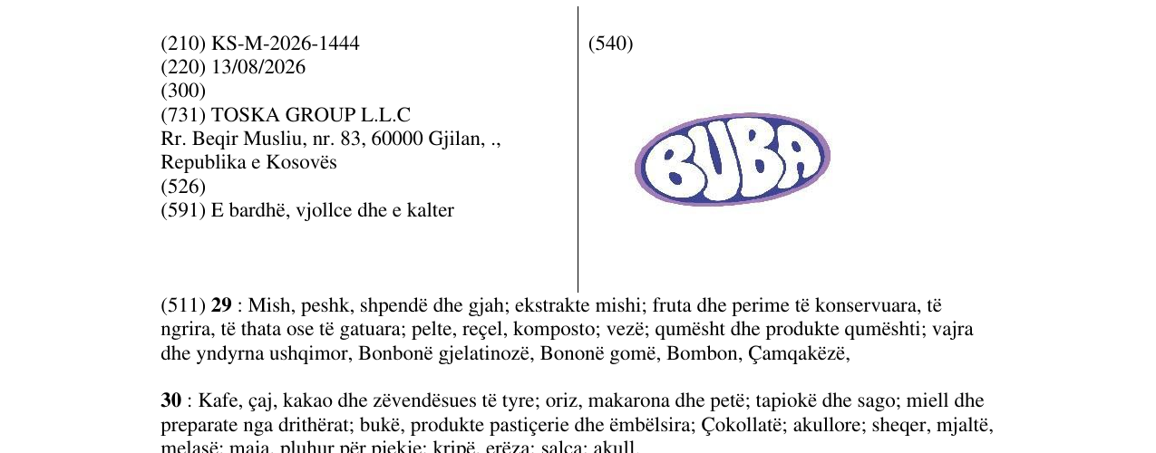 Zëri i markës KS/M/2026/1444 në buletin