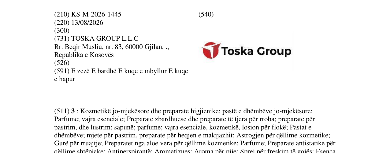 Zëri i markës KS/M/2026/1445 në buletin