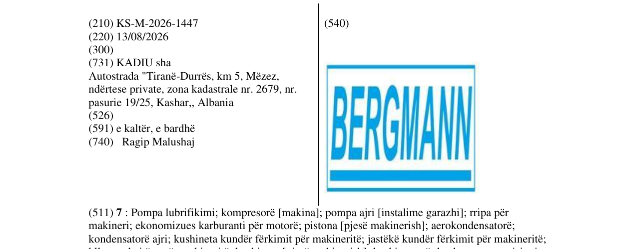 Zëri i markës KS/M/2026/1447 në buletin