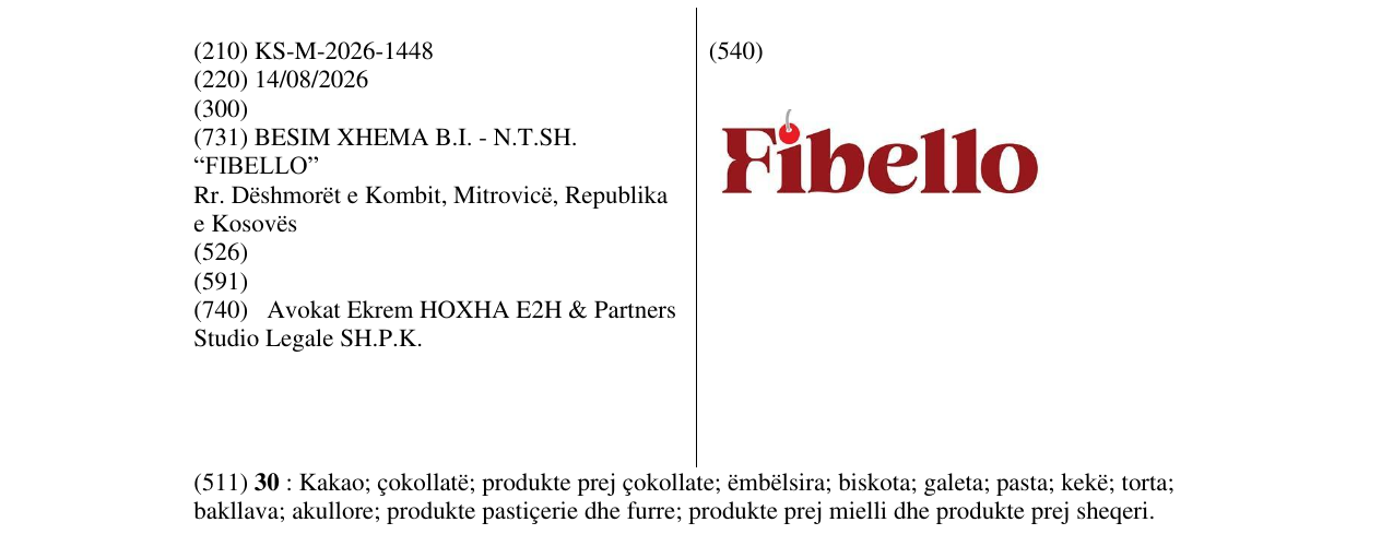Zëri i markës KS/M/2026/1448 në buletin