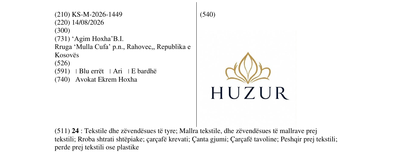 Zëri i markës KS/M/2026/1449 në buletin