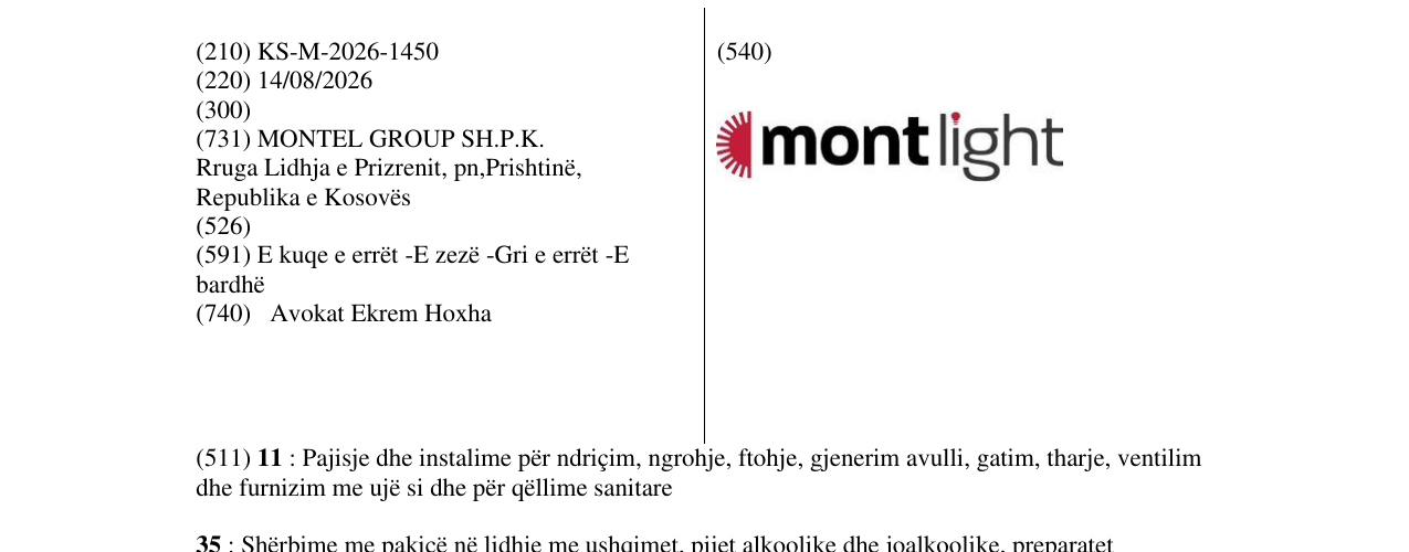 Zëri i markës KS/M/2026/1450 në buletin
