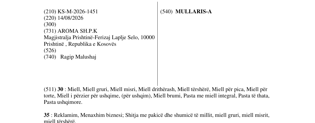Zëri i markës MULLARIS-A në buletin
