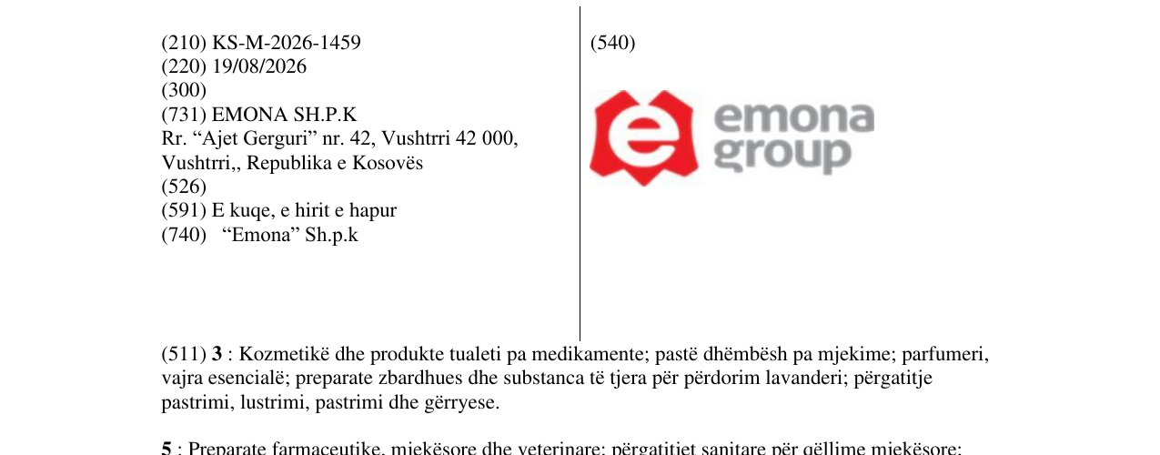 Zëri i markës KS/M/2026/1459 në buletin