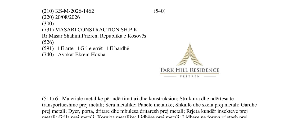 Zëri i markës KS/M/2026/1462 në buletin