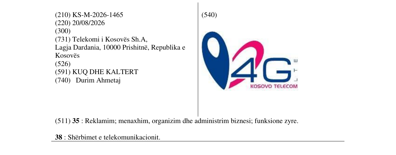 Zëri i markës KS/M/2026/1465 në buletin