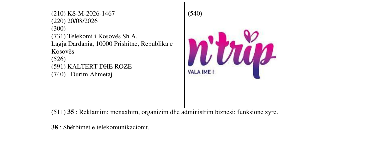 Zëri i markës KS/M/2026/1467 në buletin