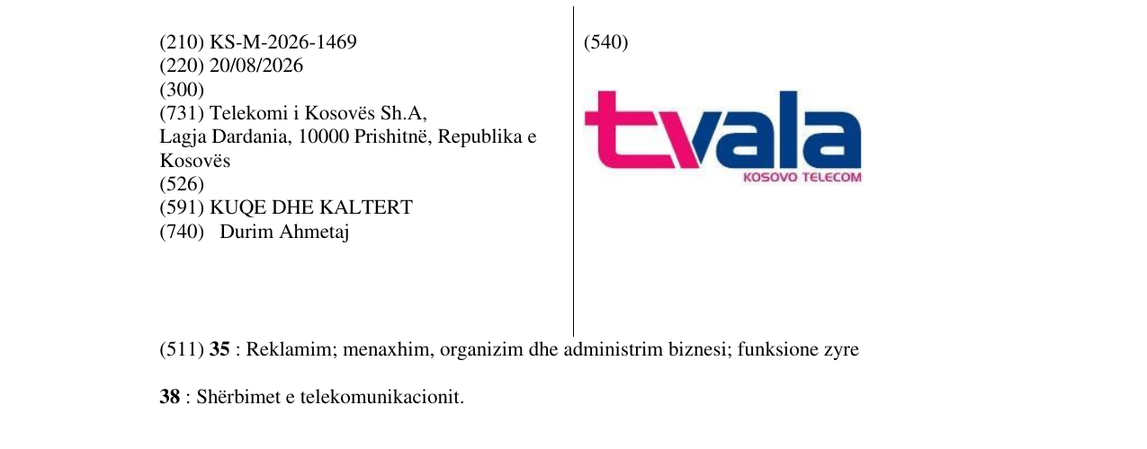 Zëri i markës KS/M/2026/1469 në buletin
