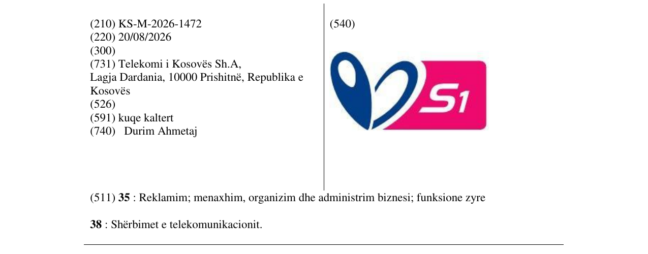 Zëri i markës KS/M/2026/1472 në buletin