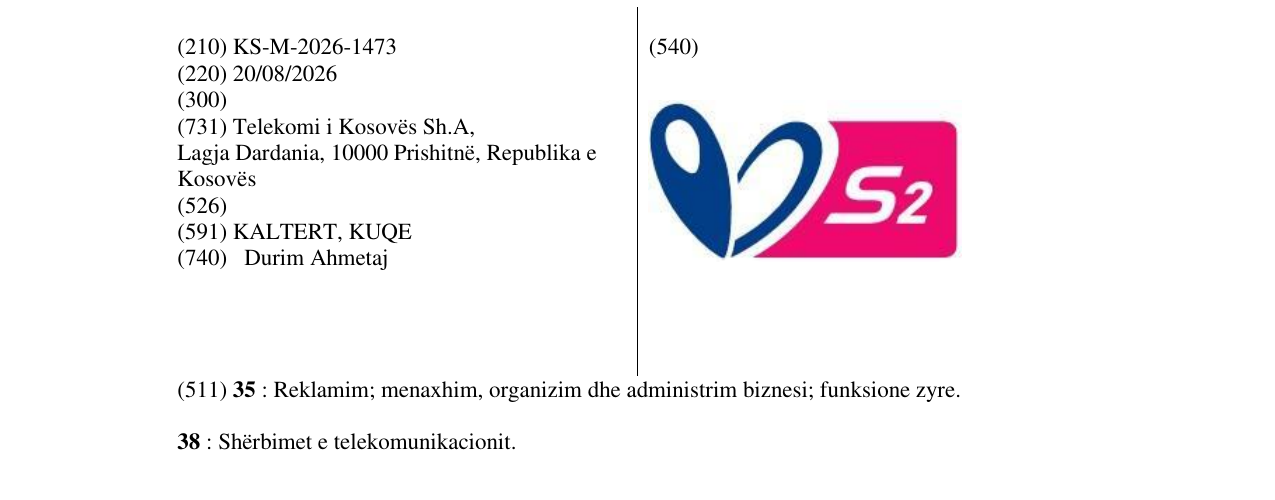 Zëri i markës KS/M/2026/1473 në buletin