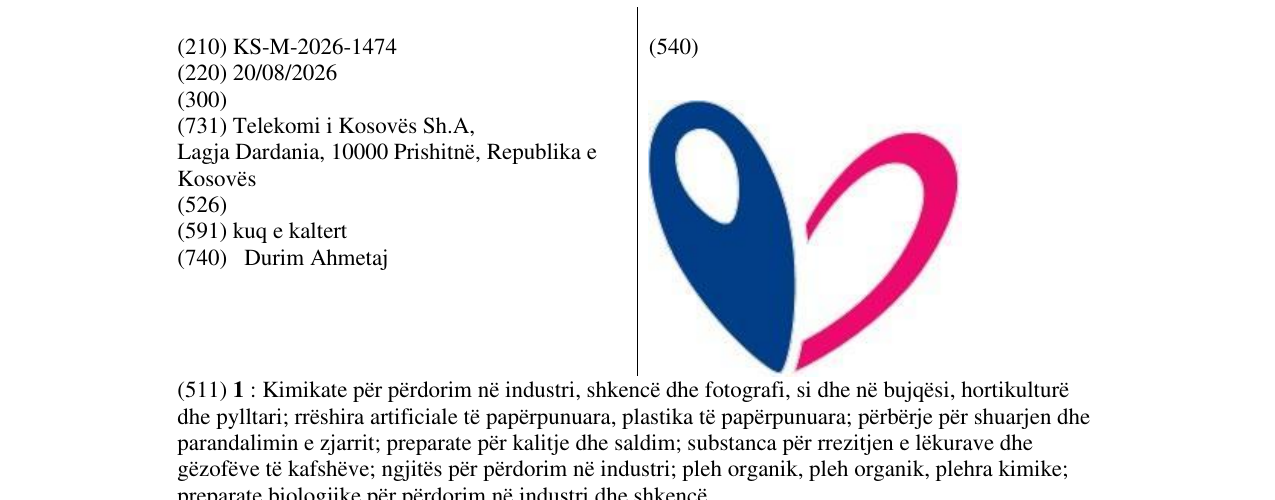 Zëri i markës KS/M/2026/1474 në buletin
