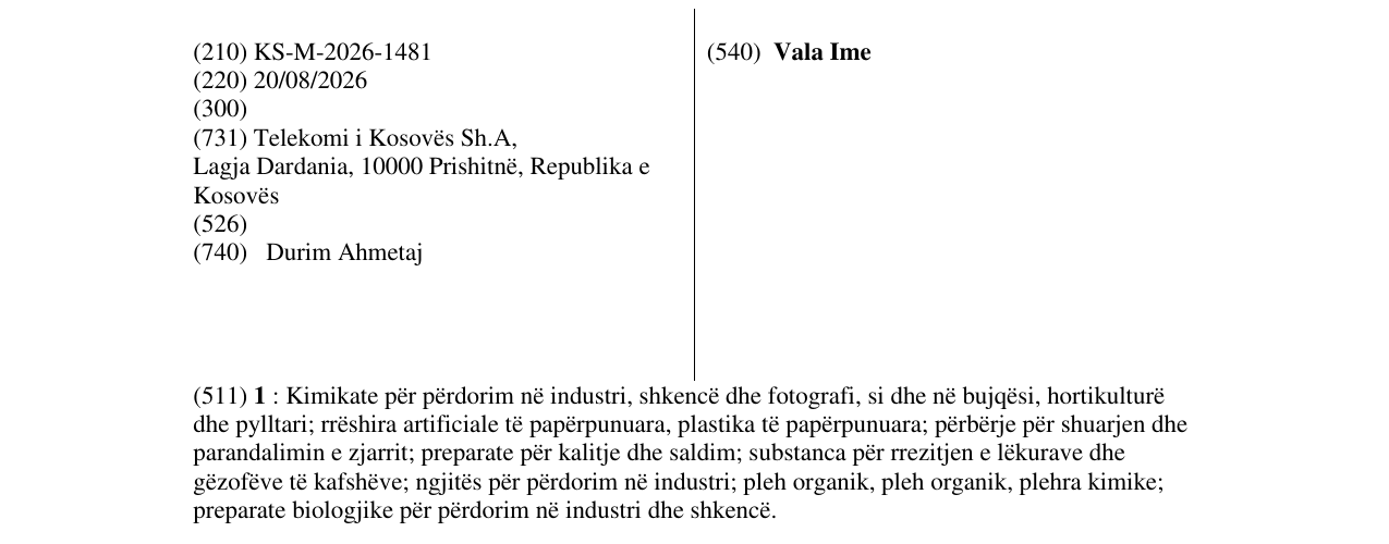 Zëri i markës Vala Ime në buletin