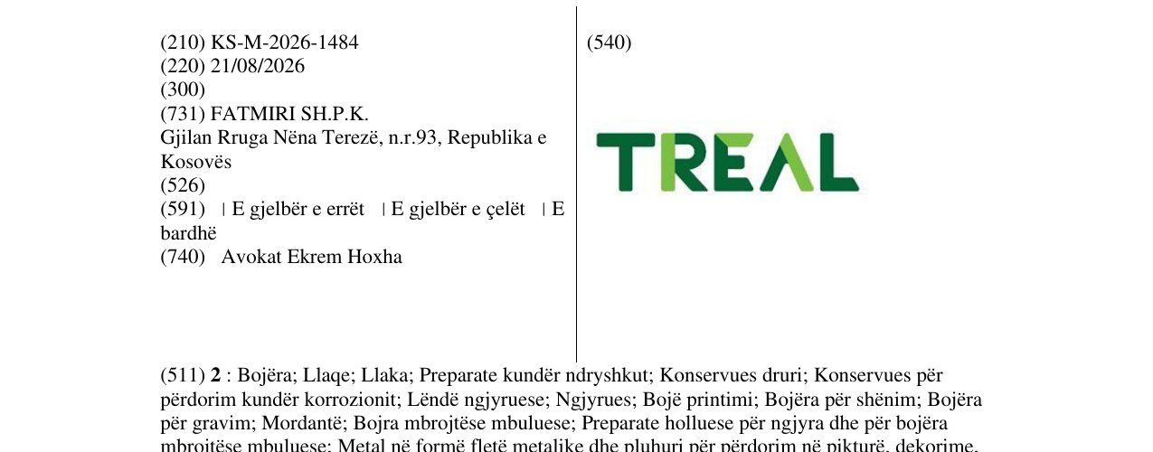 Zëri i markës KS/M/2026/1484 në buletin
