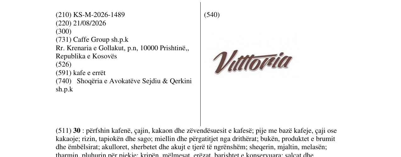 Zëri i markës KS/M/2026/1489 në buletin
