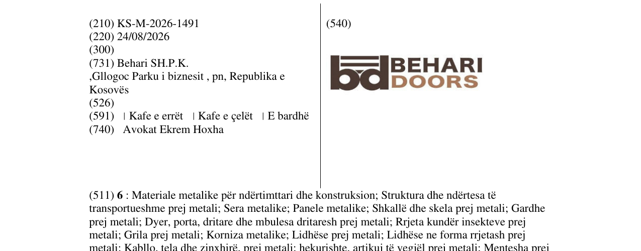 Zëri i markës KS/M/2026/1491 në buletin