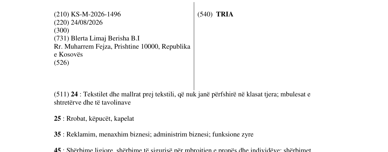Zëri i markës TRIA në buletin