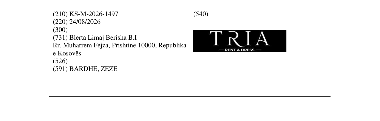 Zëri i markës KS/M/2026/1497 në buletin
