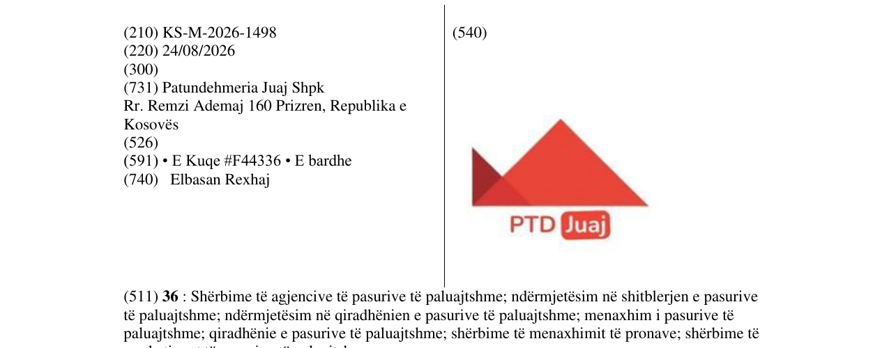 Zëri i markës KS/M/2026/1498 në buletin