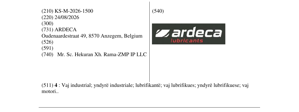 Zëri i markës KS/M/2026/1500 në buletin