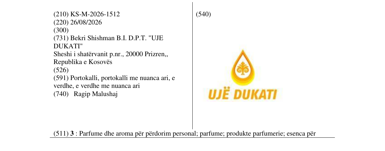 Zëri i markës KS/M/2026/1512 në buletin