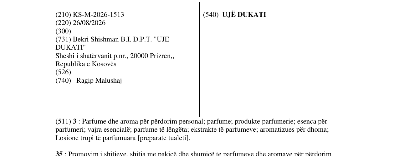 Zëri i markës UJË DUKATI në buletin