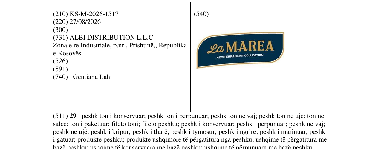 Zëri i markës KS/M/2026/1517 në buletin