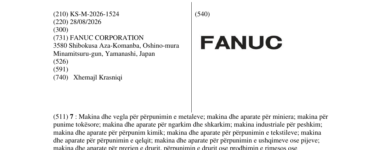 Zëri i markës KS/M/2026/1524 në buletin
