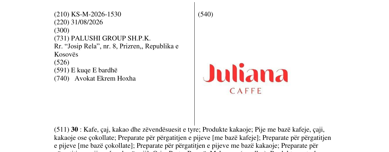 Zëri i markës KS/M/2026/1530 në buletin