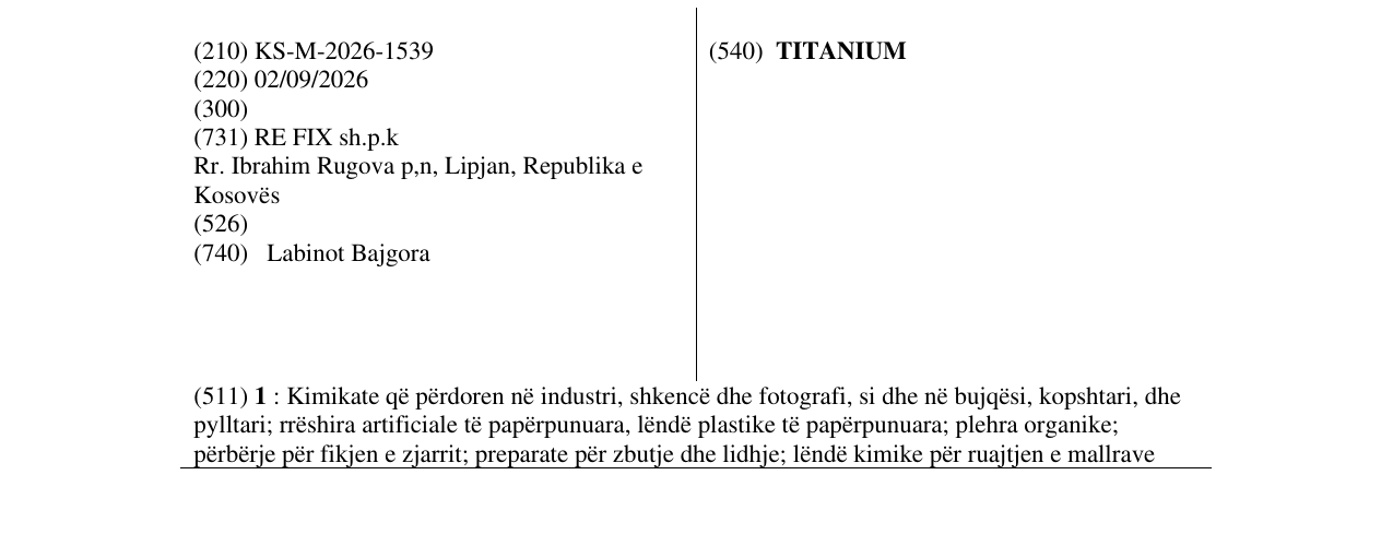 Zëri i markës TITANIUM në buletin