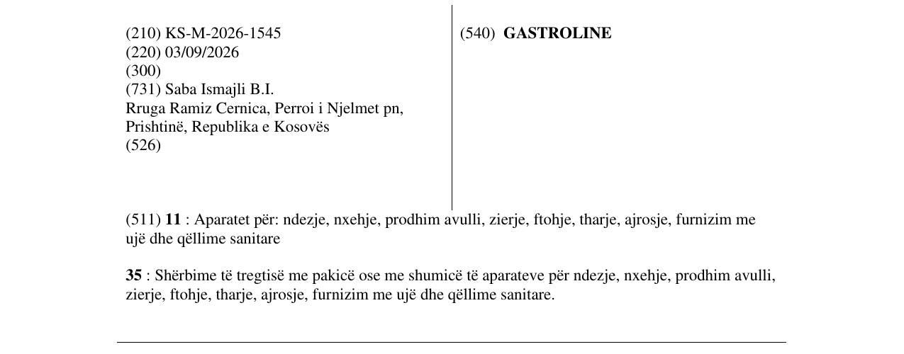 Zëri i markës GASTROLINE në buletin