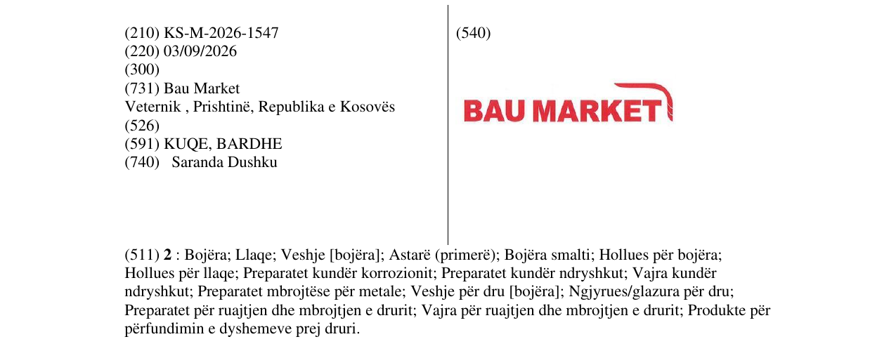 Zëri i markës KS/M/2026/1547 në buletin