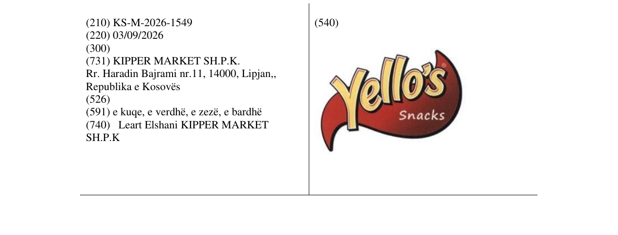 Zëri i markës KS/M/2026/1549 në buletin