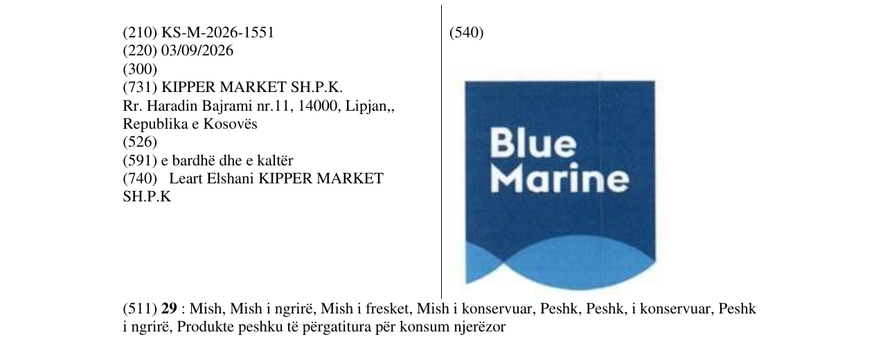 Zëri i markës KS/M/2026/1551 në buletin