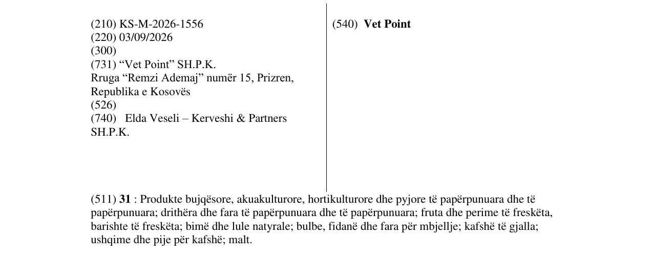 Zëri i markës Vet Point në buletin