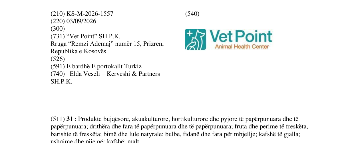 Zëri i markës KS/M/2026/1557 në buletin
