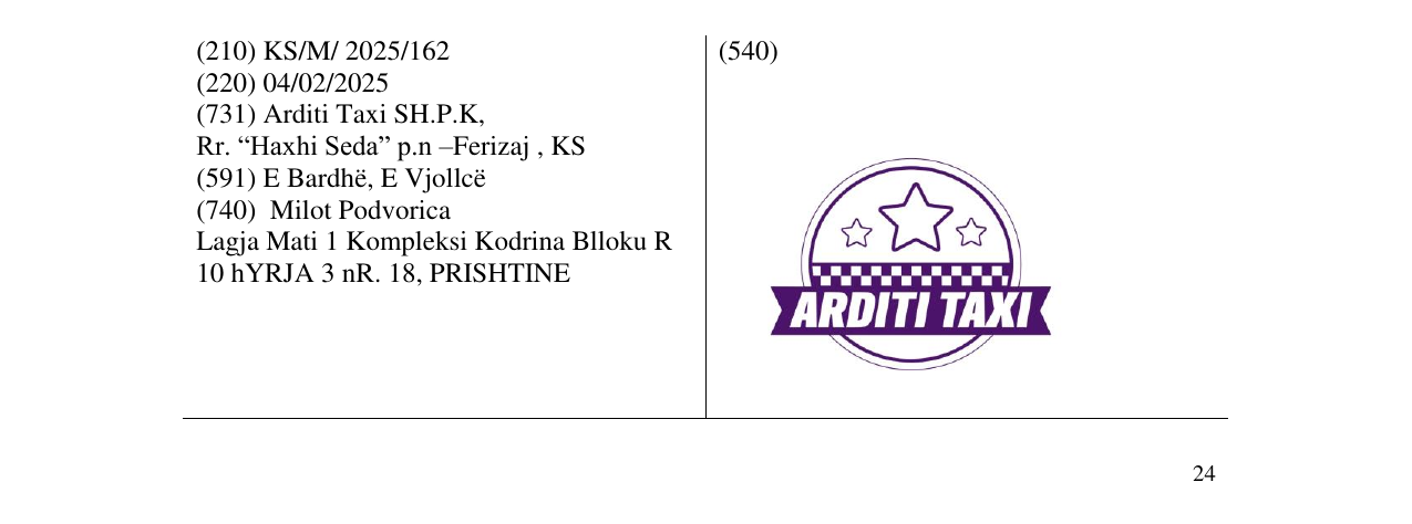 Zëri i markës ARDITI TAXI në buletin
