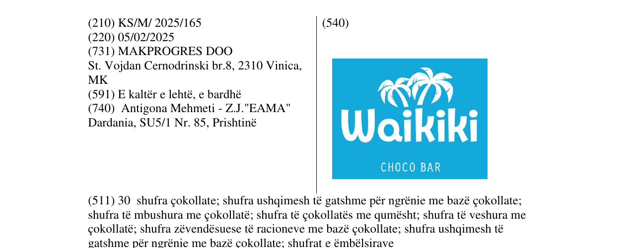 Zëri i markës Waikiki në buletin
