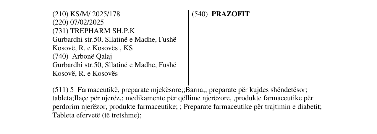 Zëri i markës PRAZOFIT në buletin