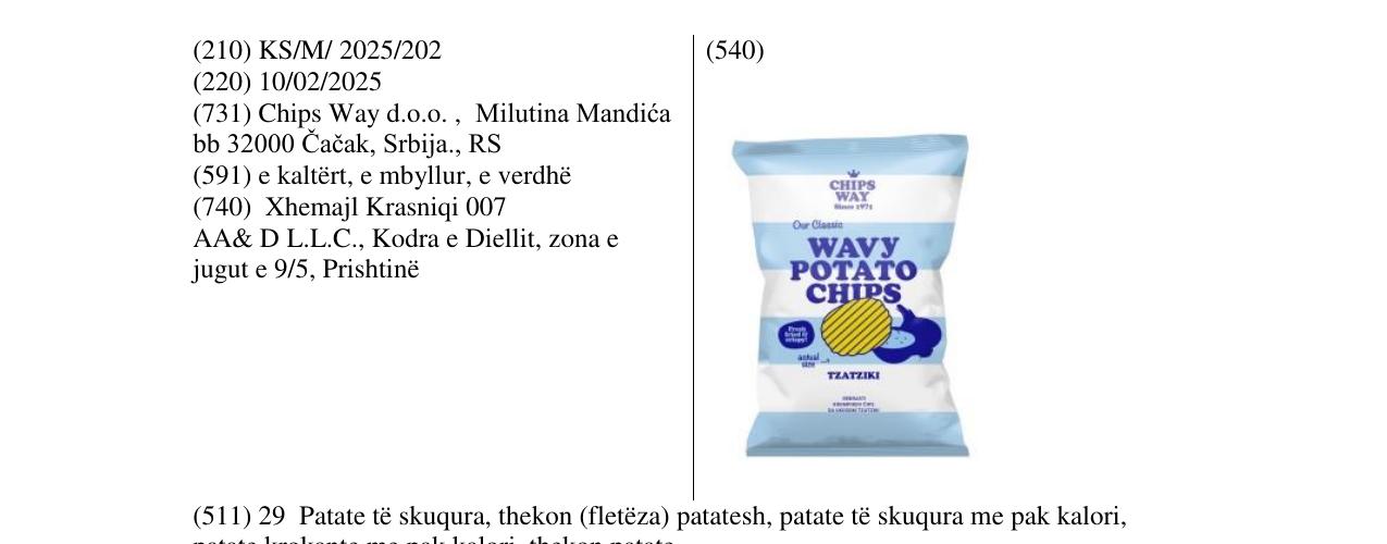 Zëri i markës WAVY POTATO CHIPS TZTZIKI në buletin